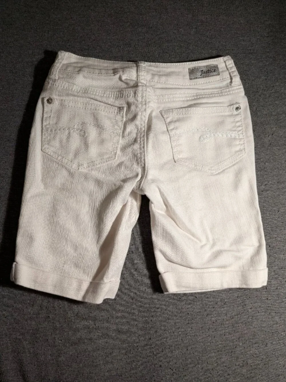 Justice Jeans Girls Size 10R White Bermuda Denim Shorts Cuffed Rhinestone